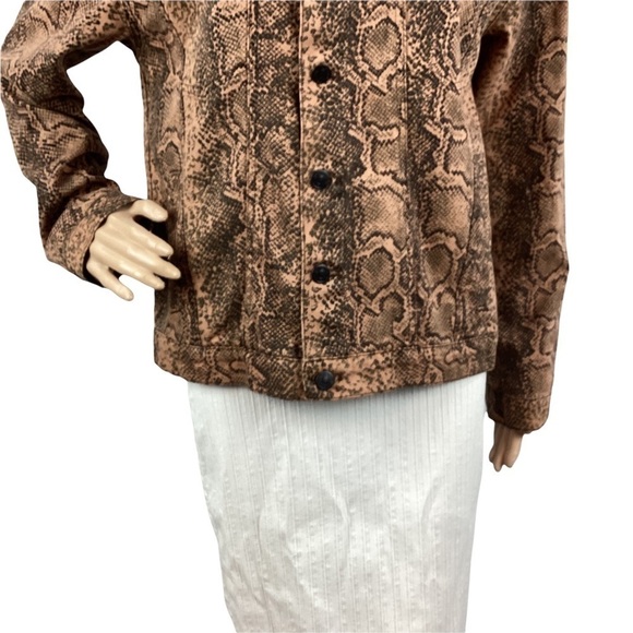 Free People Denim Trucker Jacket Size S Snake Print Brown - Picture 3 of 7